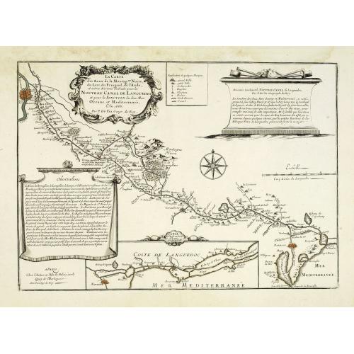 Old map image download for La carte des Eaux de la Montagne Noire di Mers, du Fresquel de l'Aube et autres rivières destinées pour le Nouveau canal de Languedoc . . .