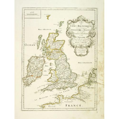 Old map image download for Carte des Isles Britanniques où sont les Royaumes d'Angleterre et d'Ecosse que nous appellons Grande Bretagne et celui d'Irlande avec les isles qui en sont proche . . .