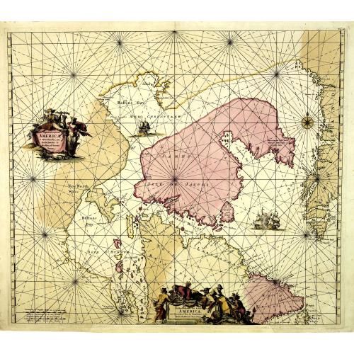 Old map image download for Septemtrionaliora Americae & Groenlandia, per Freta Davidis.