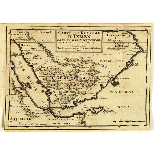 Old map image download for Carte du royaume d'Yémen dans l'Arabie heureuse par G. Delisle. . .