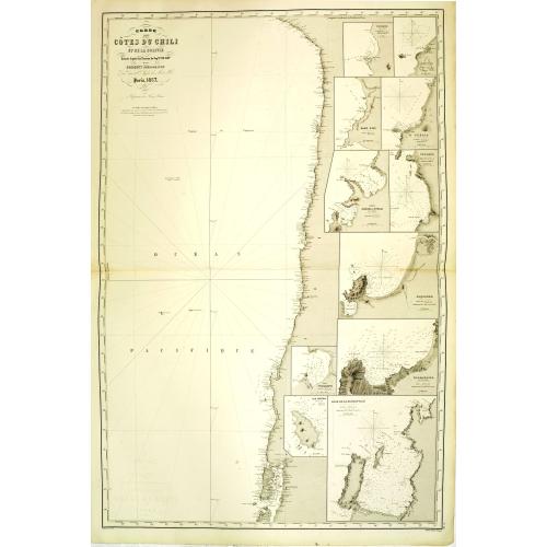 Old map image download for Carte des côtes du Chili et de la Bolivie dressée d'après les Traveux du Cap.e Fitz-Roy par Robiquet . . .