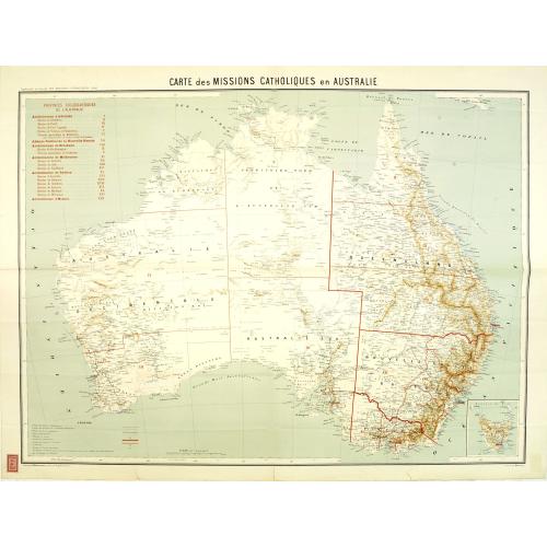 Old map image download for Carte des missions Catholiques en Australie.