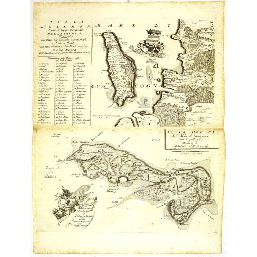 Old map image download for Isola d'Oleron, nella piaggie occidentali della Francia. / Isola del Re Nel Mare di Guascogna. . .