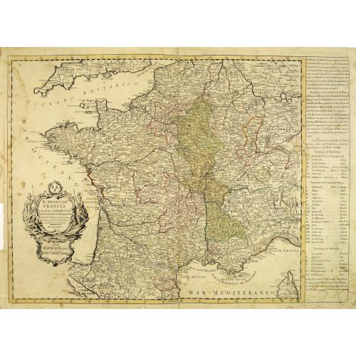 Old map image download for El reyno de Francia y lus paises confinantes hasta la extension de la Antigua Galia. . .