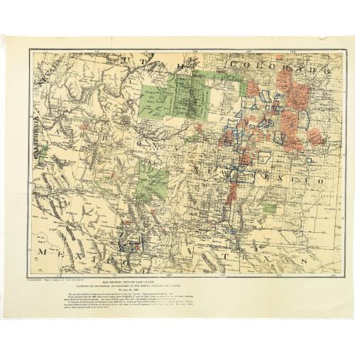 Old map image download for Map showing private land claims, patented or unpatented or cinfirmed in New Mexico, Colorado and Arizona.