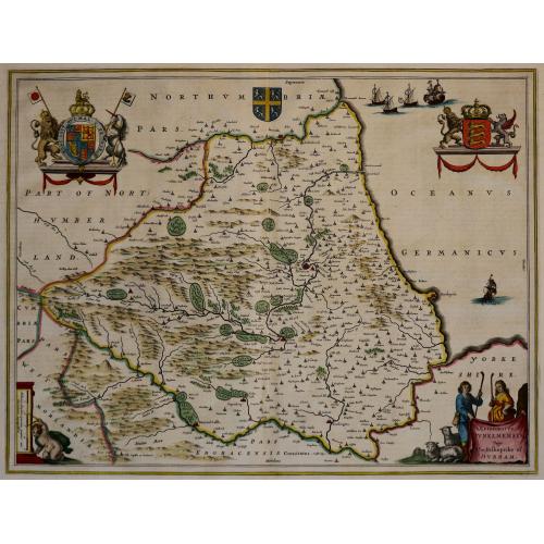Old map image download for Episcopatus Dunelmensis. Vulgo The Bishoprike of Durham.