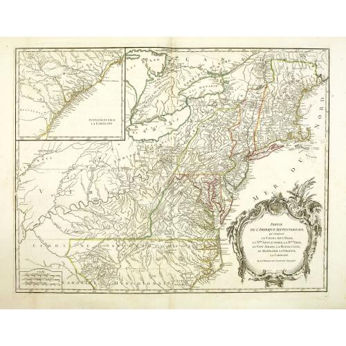 Old map image download for Partie De L'Amerique Septentrionale... Le Cours De L'Ohio, La N.lle Angleterre, a Nlle York, le New Jersey , La Pensyvanie, Le Maryland, Le Virginie, La Carolina...1755