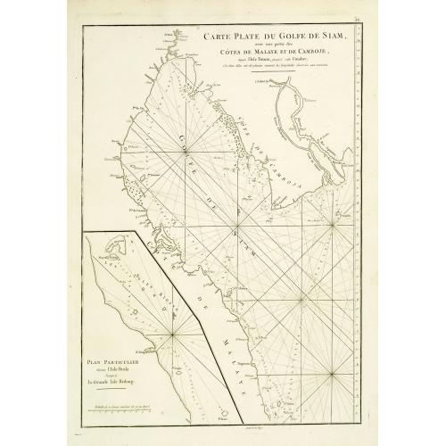 Old map image download for Carte Plate du Golfe de Siam avec une Partie des Cotes de Malaye et de Camboje, depuis l'Isle Timor jusqu'a celle Condor. . .