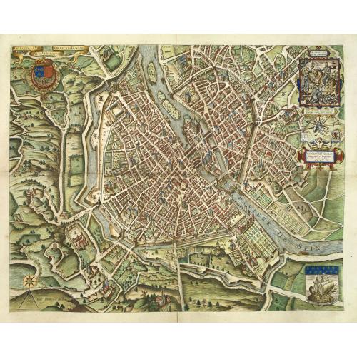 Old map image download for Portrait de la Ville, Cité et Université de Paris avec les Faubourgs di celle dédié au Roy. [photogravure facsimile from 1880]