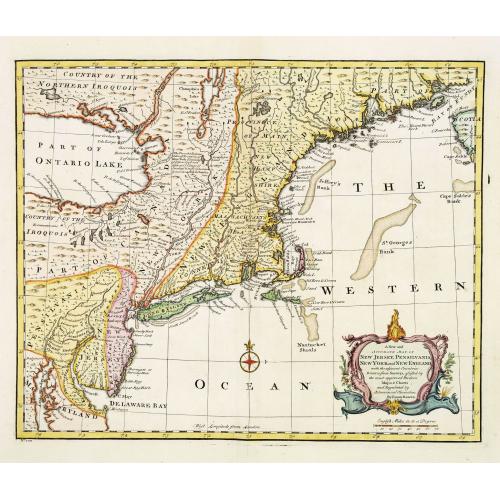 Old map image download for A new and accurate map of New Jersey, Pensilvania, New York and New England with the Adjacent Countries. . .