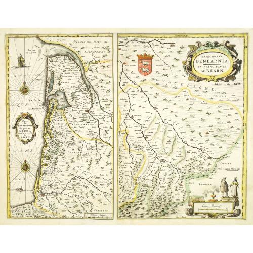 Old map image download for Carte du Bourdelois du paid de Medo, et de la prevoste de Born. [with] Principatus Benearnia. . .