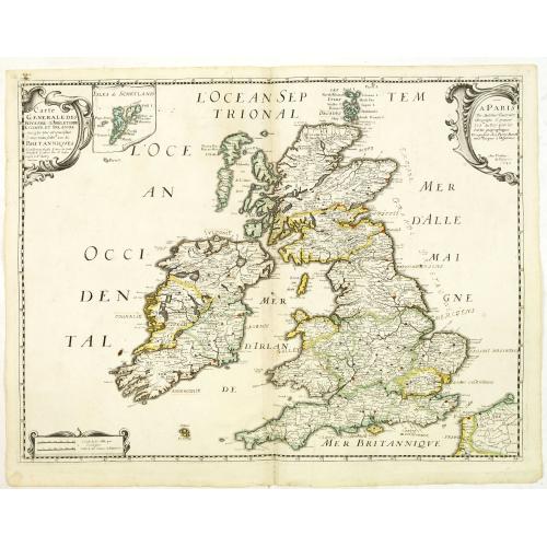 Old map image download for Carte Generale des Royaume d'Angleterre Escosse et Irlande Avecq les Isles circonvoisines Conues toutes soubs le nom de Britanniques / Nouvellement dressee et tiree de Cambdene Spede & autres Par N. Sanson geogr.e Ord.re du Roy