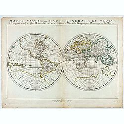 Mappe-Monde, ou Carte Generale du Monde: Dessignée en deux plans Hemispheres Par le Sr. Sanson d'Abbeville, Geographe ordinaire de sa Majesté.