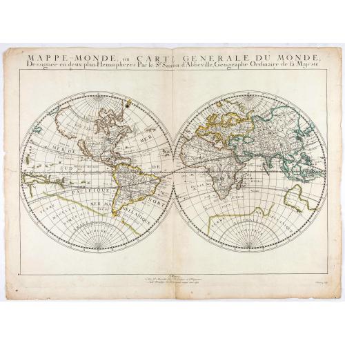 Old map image download for Mappe-Monde, ou Carte Generale du Monde: Dessignée en deux plans Hemispheres Par le Sr. Sanson d'Abbeville, Geographe ordinaire de sa Majesté.