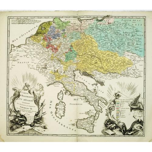 Old map image download for Carte D'Allemagne Et D'Italie Contenant La Succession de l'Empereur Charles VI. Ou sont marqués les Etats presents des Princes de l'Empire