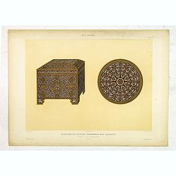 Art arabe. - Mobilier de soultan Mohammed Ben Qalaoûn coffret et plat damasquinés. . .