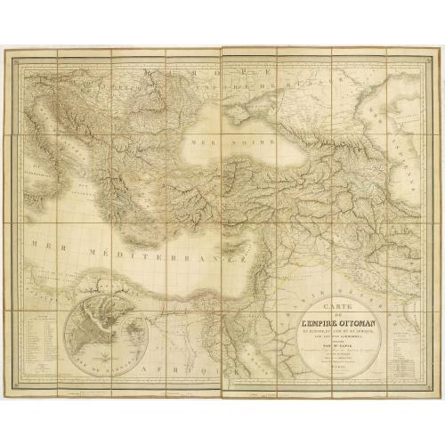 Old map image download for Carte de l'Empire Ottoman en Europe, en Asie et en Afrique, avec les pays limitrophes.