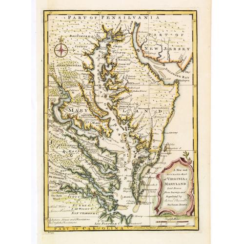 Old map image download for A New and Accurate Map of Virginia & Maryland. Laid Down from Surveys and Regulated by Astronl. Observatns