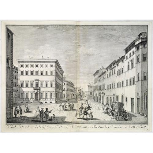 Old map image download for Veduta del Palazzo del Sig.re Marchese Strozzi, del Centauro e della Strada che conduce a S. Maria Novella.