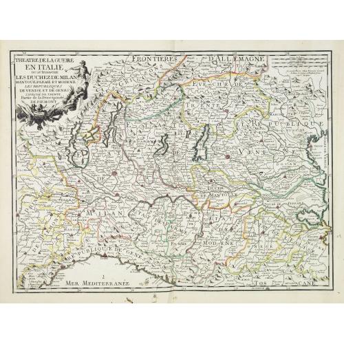 Old map image download for Theatre de la guerre en Italie ou se trouvent les Duchez de Milan. . .