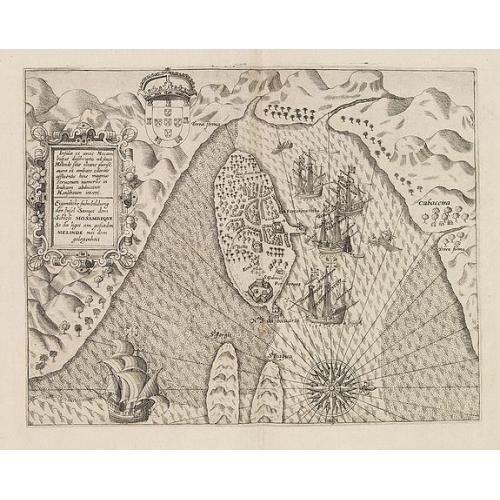 Old map image download for Insulae et arcis Mocambique descriptio ad fines Melinde sita ebano puriss.