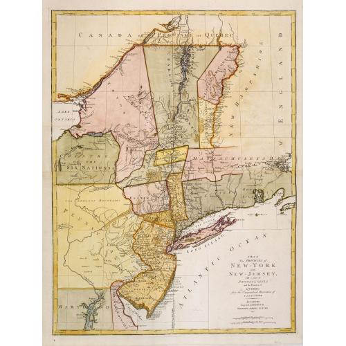 Old map image download for A Map of the Provinces of New-York and New-Jersey, with a Part of Pennsylvania and the Province of Quebec. from the Topographical Observations of C.J. Sauthier.