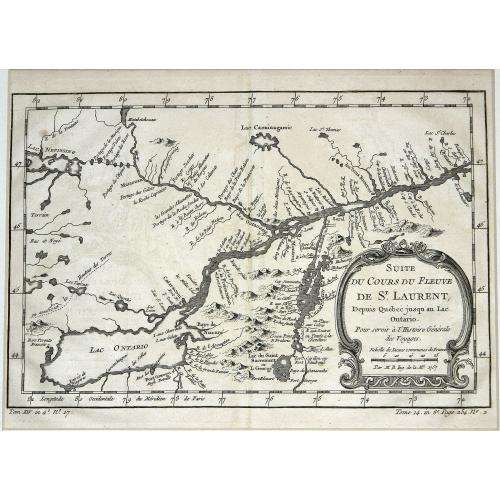 Old map image download for Suite du Cours du Fleuve de St.Laurent depuis Quebec jusqu' au Lac Ontario.