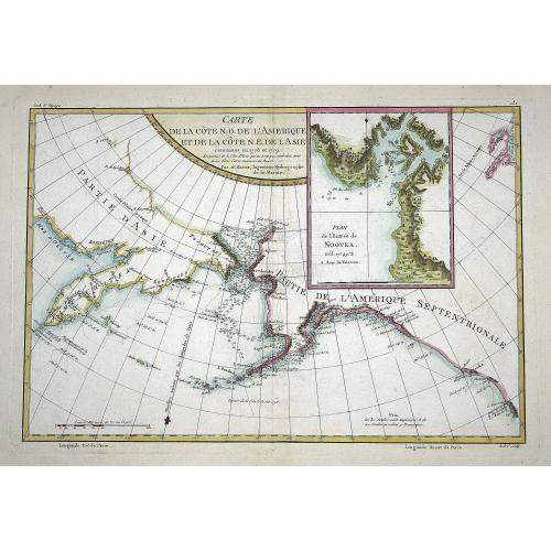 Old map image download for Carte de la côte N. O. de l'Amérique et de la côte N. E. de l'Asie reconnues en 1778 et 1779..
