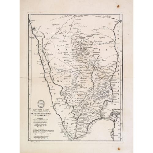 Old map image download for Nouvelle carte d'une grande partie de la presqu'île des Indes en deça du Gange / dressée sur deux cartes manuscrites des RR. PP. Jésuites par le Sr. d'Anville.