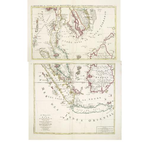 Old map image download for Le Royaume de Siam avec Les Royaumes Qui Luy sont Tributaries & c. / La Royaume de Siam avec les royaumes qui luy sont Tributaires, et les Isles de Sumatra, Andemaon, etc. . . [two sheet map]