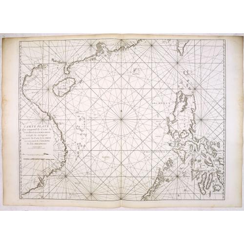 Old map image download for Carte plate qui comprend les Costes de Tsiompa, de la Cochinchine, le golfe de Tunquin, une partie des costes de la Chine avec une partie de l'Archipel des Isles Philippines. . .
