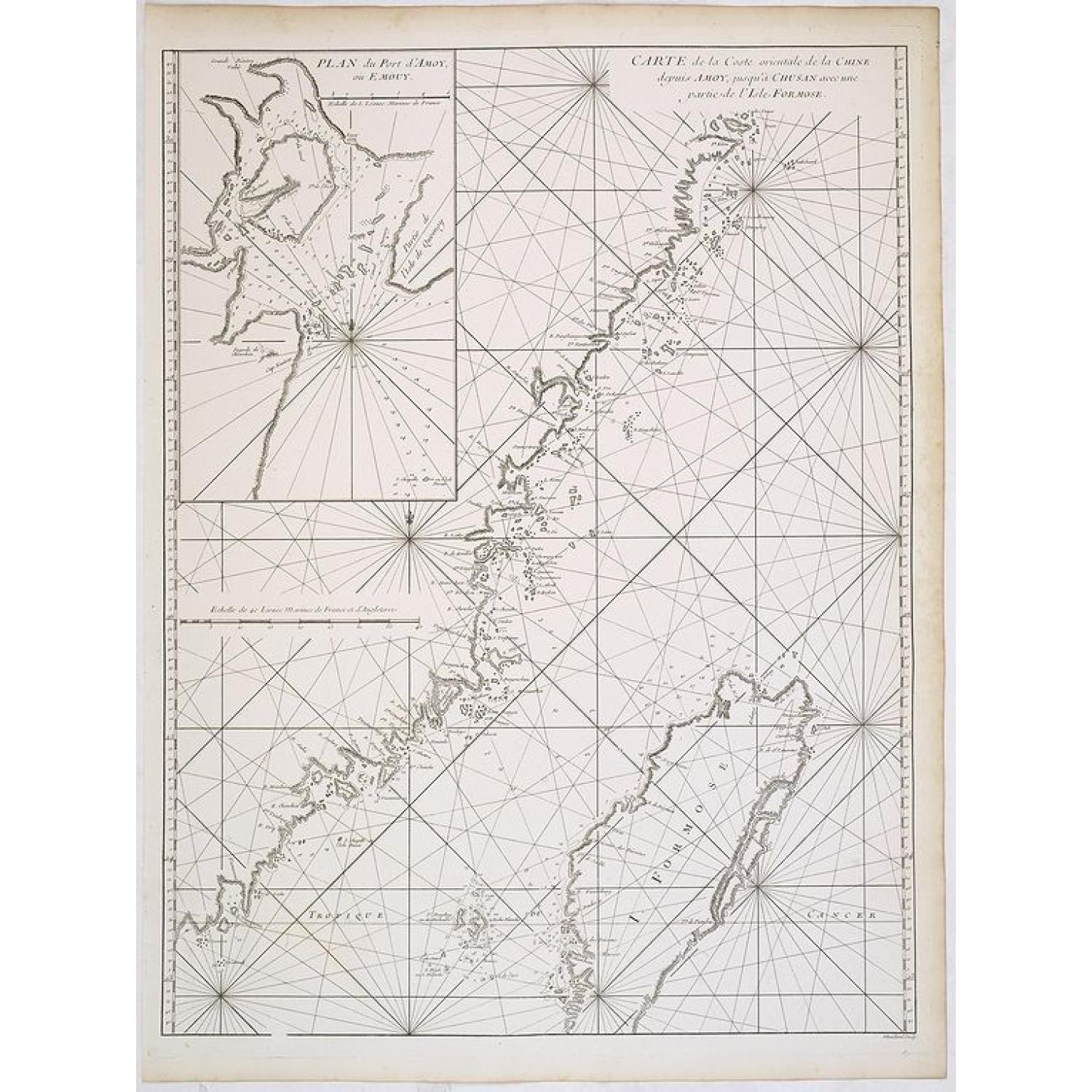 Carte de la coste orientale de la Chine depuis Amoy, jusqu'à Chusan avec une partie de l'Isle Formose [with] Plan du port d'Amoy ou Emouy.