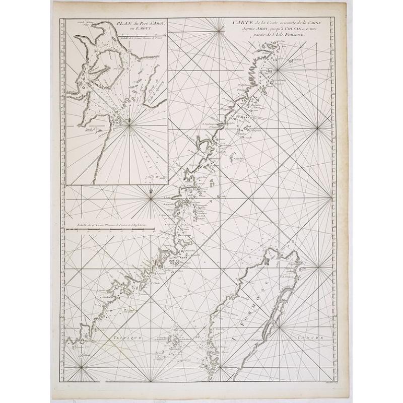 Carte de la coste orientale de la Chine depuis Amoy, jusqu'à Chusan avec une partie de l'Isle Formose [with] Plan du port d'Amoy ou Emouy.