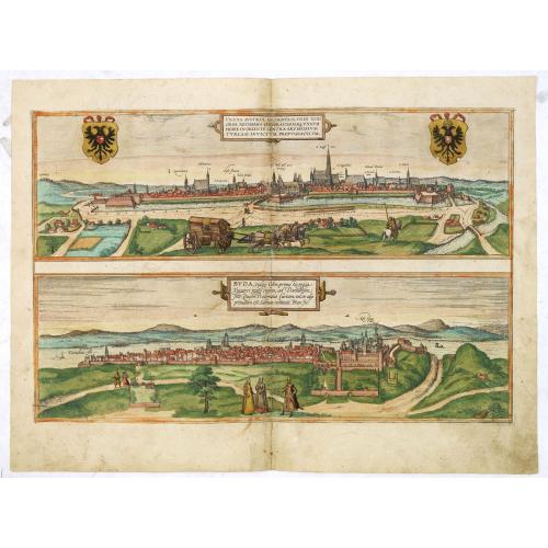 Old map image download for Vienna Austriae Metropolis, Urbs Toto Orbe Notissima Celebratissimaq, Unicum Hodie in Oriente contra Saevissimum Turcam Invictum Propugnacvium [in set with:] Buda, ...