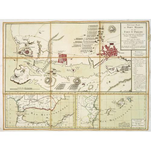 Old map image download for Nouveau Plan du port Mahon et du fort St Philipe Avec les Campements et les différentes Attaques des Troupes Françoises et Espagnoles. . .