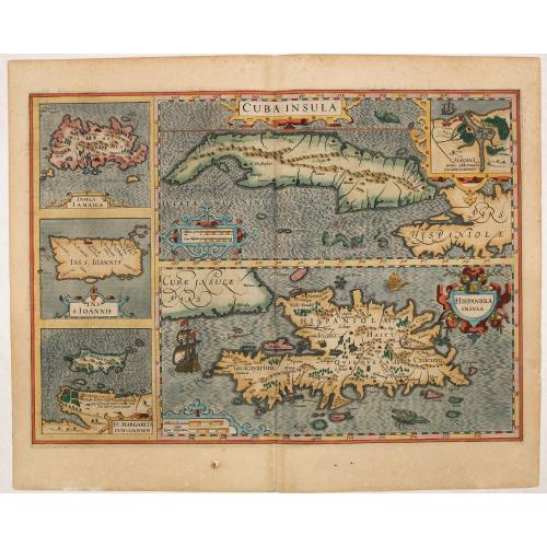 Old map image download for Cuba Insula, Hispaniola Insula, Ins. Jamaica..