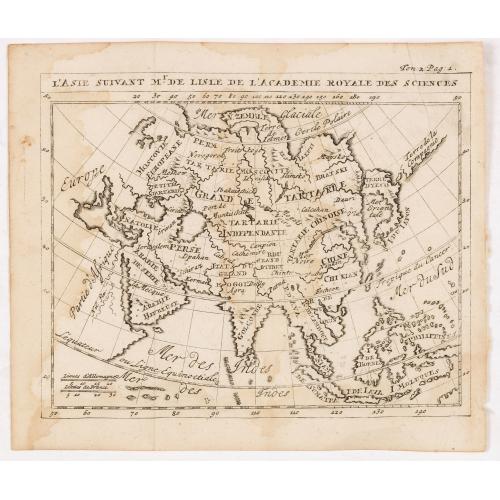 Old map image download for L'Asie suivant Mr. de Lisle de L'Academie royale des sciences.