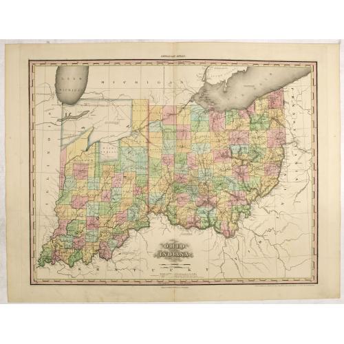 Rare, antique map of Ohio and Indiana by H.S. Tanner.