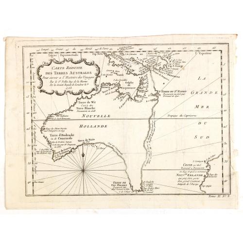 Old map image download for Carte réduite des Terres Australes : pour servir a l'Histoire des voyages. . . 1753.