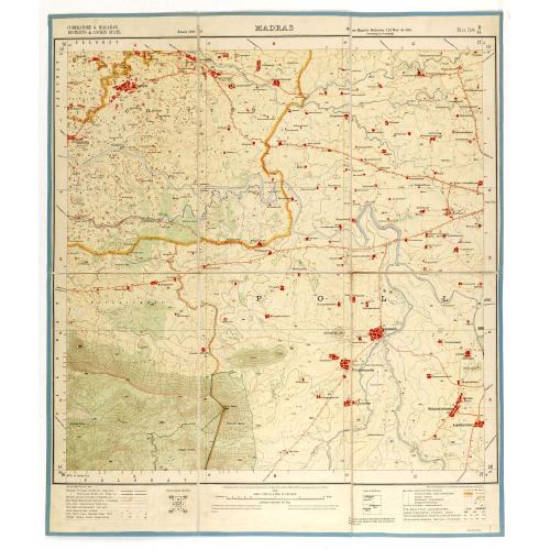 Old map image download for Coimbatore & Malabar Districts& cochin state. MADRAS NO 58 B14.