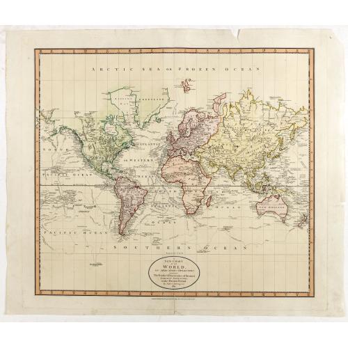 Old map image download for A New Chart of the World On Mercator's Projection: Exhibiting The Tracks & Discoveries of the most Eminent Navigators To The Present Period. . . 1801