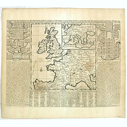 Carte pour l'intelligence de l'Histoire d'Angleterre où on remarque les conquêtes de cette monarchie dans la plupart des états de l'Europe, les droits sur lesquels sont fondées ses prétentions sur la monarchie sur divers états qui lui ont été...