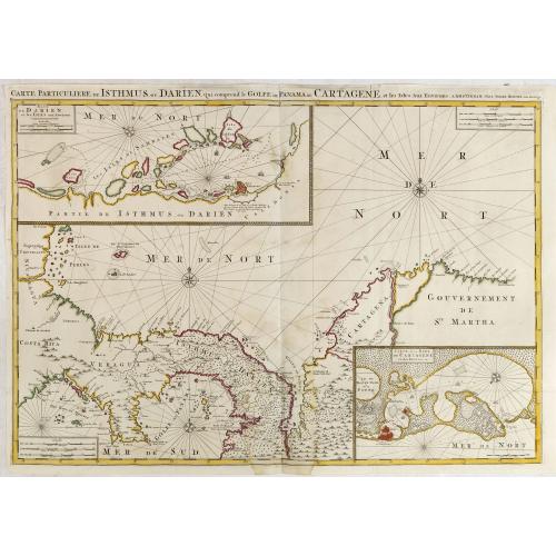 Old map image download for Carte Particuliere de Isthmus ou Darien qui Comprend le Golfe de Panama &c. Cartagena, et les Isles aux Environs.