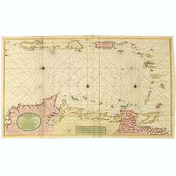 Nieuwe en zeer naauwkeurige paskaart van kusten van West Indien strekkende van Rio Oronoque tot beneede cartagena met alle de Caribische Eylanden. . .