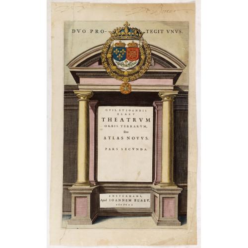 Old map image download for (Title page from ) . . . Atlas Novus pars secunda. Duo Protegit Unus.