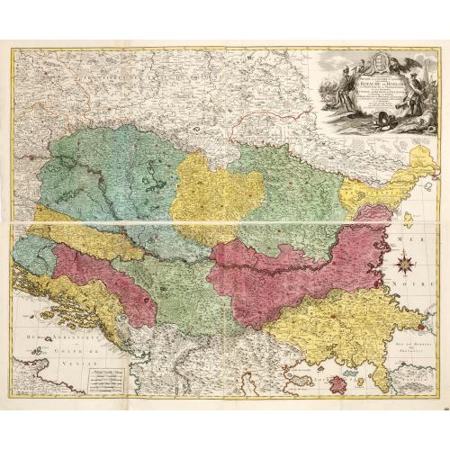 Old map image download for Carte Geographique du Theatre de la Guerre en General representant le Royaume de Hongarie la Principauté de Transylvanie, et les Royaumes de Croacie, de Dalmacie, de Esclavonie, de Bosnie, de Servie . . .