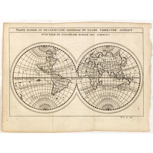 Old map image download for Mappe monde ou description generale du globe terrestre suivant Mr.de Lisle de l'academie Royale des sciences.