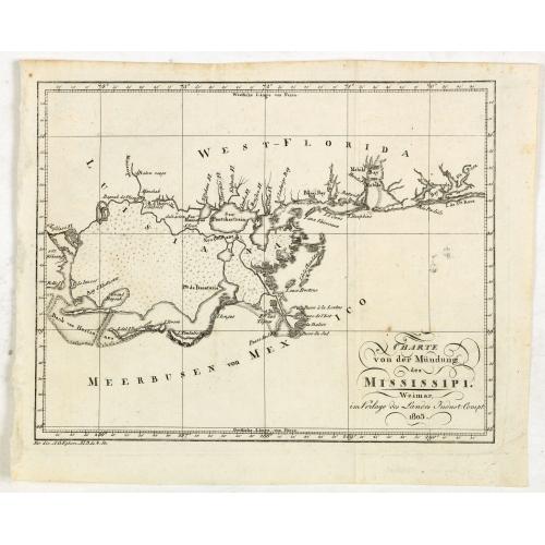 Old map image download for Charte von der mündung des Mississippi. Weimar, Verlage des Landes Indust. Compt. 1803.