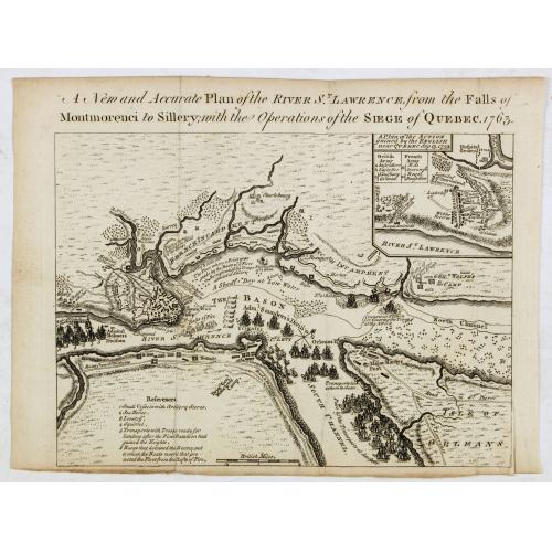 Old map image download for New and Accurate Plan of the River St. Lawrence, from the Falls of Montmorenci to Sillery, with the Operations of the Siege of Quebec 1763