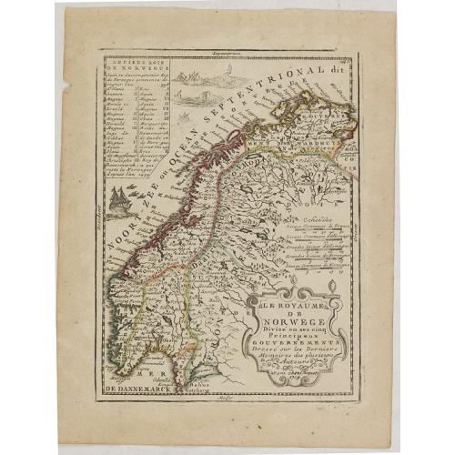 Old map image download for Le Royaume de Norwege Divisé en ses cinq Principaux Gouvernements. . .